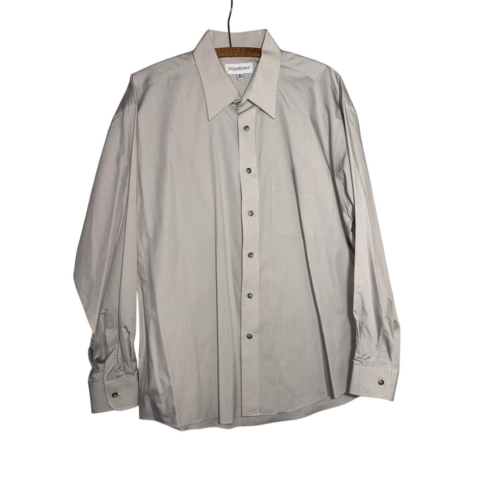 Yves Saint Laurent Mens Dress Shirt Beige Long Sleeve 16.5 34/35 Cotton Blend